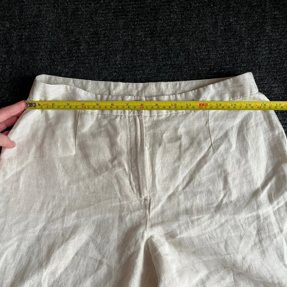 HM Linen Blend Wide Leg Trousers Beige High Waisted Pants Sz 8 lightweight flowy